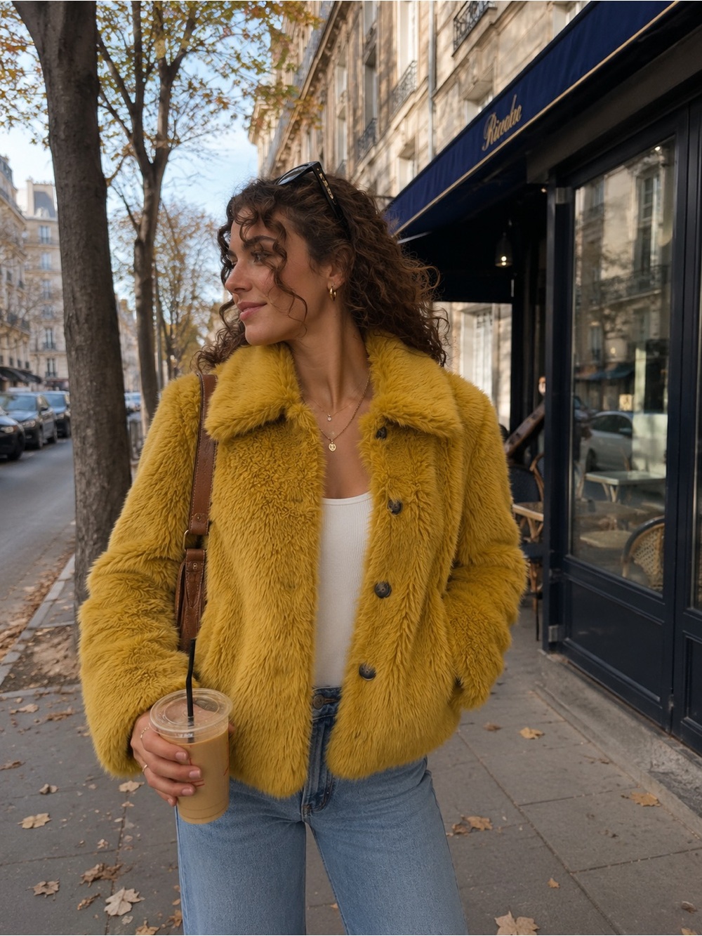 Free people Alice Throw On Faux Fur Jacket lemon party yellow